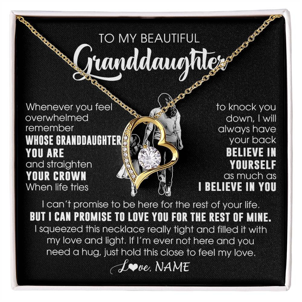 Forever Love Necklace 18K Yellow Gold Finish | 1 | Personalized To My Beautiful Granddaughter Necklace From Grandma Believe In Yourself Granddaughter Birthday Gifts Jewelry Christmas Customized Message Card | siriusteestore