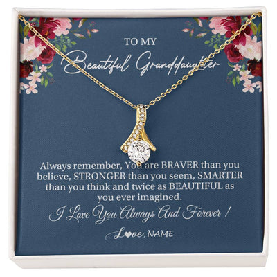 Alluring Beauty Necklace 18K Yellow Gold Finish | Personalized To My Beautiful Granddaughter Necklace From Grandma Braver Stronger Smarter Granddaughter Jewelry Birthday Christmas Customized Message Card | siriusteestore