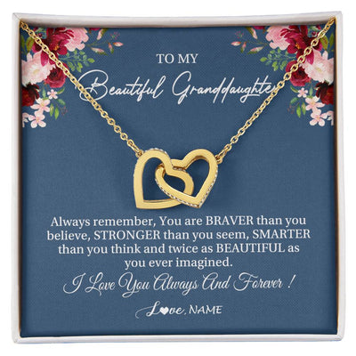 Interlocking Hearts Necklace 18K Yellow Gold Finish | Personalized To My Beautiful Granddaughter Necklace From Grandma Braver Stronger Smarter Granddaughter Jewelry Birthday Christmas Customized Message Card | siriusteestore