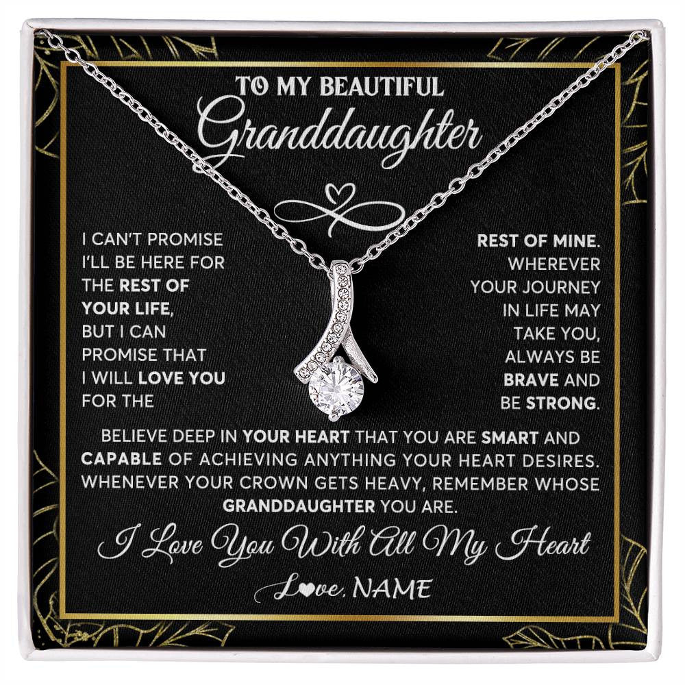 Alluring Beauty Necklace 14K White Gold Finish | 1 | Personalized To My Beautiful Granddaughter Necklace From Grandma Crown Jewelry Gifts For Granddaughter Birthday Graduation Christmas Gift Box Message Card | siriusteestore