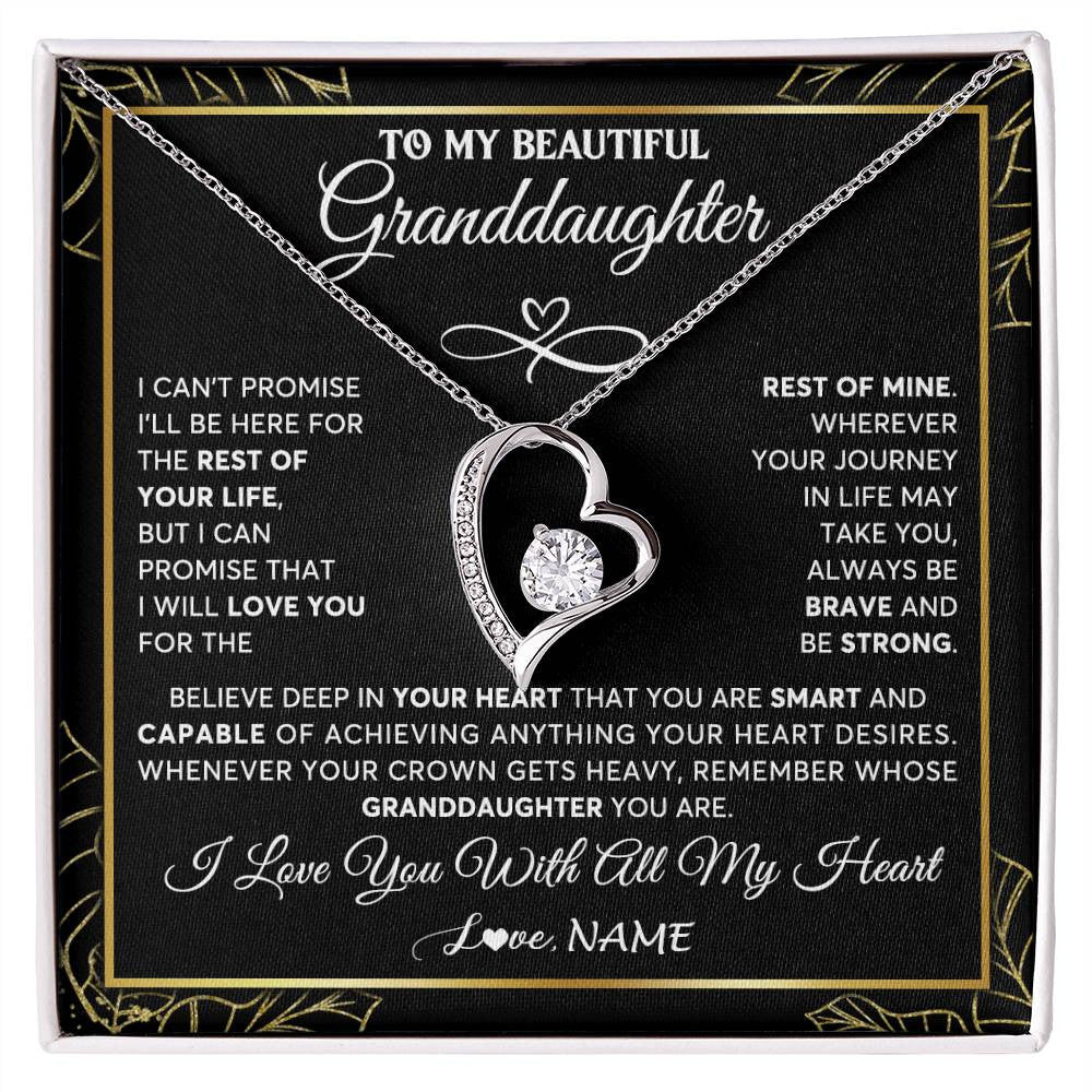 Forever Love Necklace 14K White Gold Finish | 1 | Personalized To My Beautiful Granddaughter Necklace From Grandma Crown Jewelry Gifts For Granddaughter Birthday Graduation Christmas Gift Box Message Card | siriusteestore