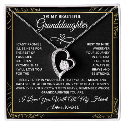Forever Love Necklace 14K White Gold Finish | 1 | Personalized To My Beautiful Granddaughter Necklace From Grandma Crown Jewelry Gifts For Granddaughter Birthday Graduation Christmas Gift Box Message Card | siriusteestore