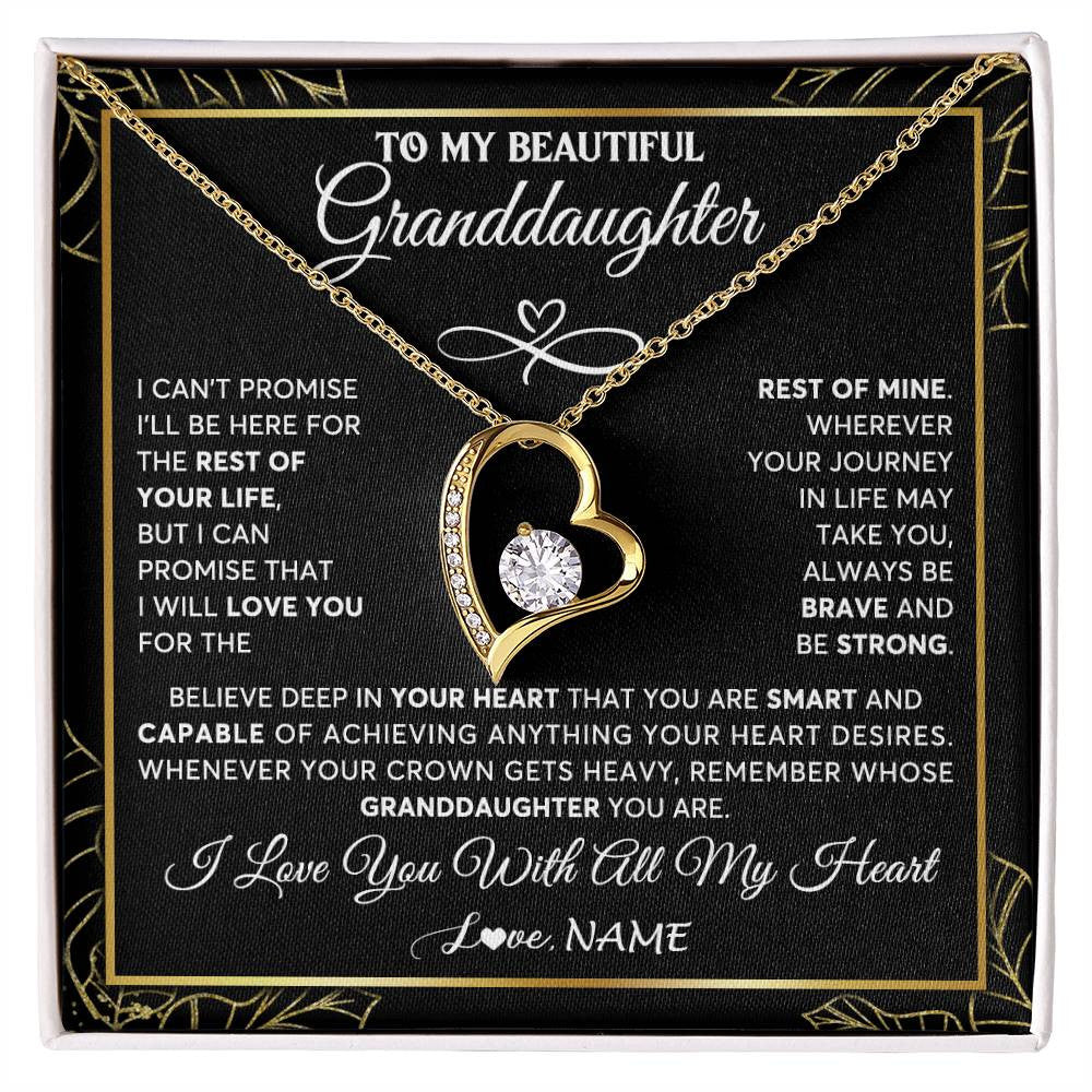 Forever Love Necklace 18K Yellow Gold Finish | 1 | Personalized To My Beautiful Granddaughter Necklace From Grandma Crown Jewelry Gifts For Granddaughter Birthday Graduation Christmas Gift Box Message Card | siriusteestore