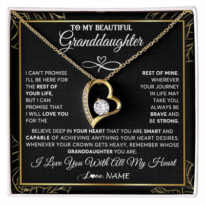 Forever Love Necklace 18K Yellow Gold Finish | 1 | Personalized To My Beautiful Granddaughter Necklace From Grandma Crown Jewelry Gifts For Granddaughter Birthday Graduation Christmas Gift Box Message Card | siriusteestore