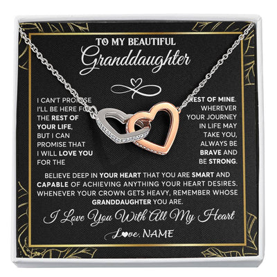Interlocking Hearts Necklace Stainless Steel & Rose Gold Finish | 1 | Personalized To My Beautiful Granddaughter Necklace From Grandma Crown Jewelry Gifts For Granddaughter Birthday Graduation Christmas Gift Box Message Card | siriusteestore