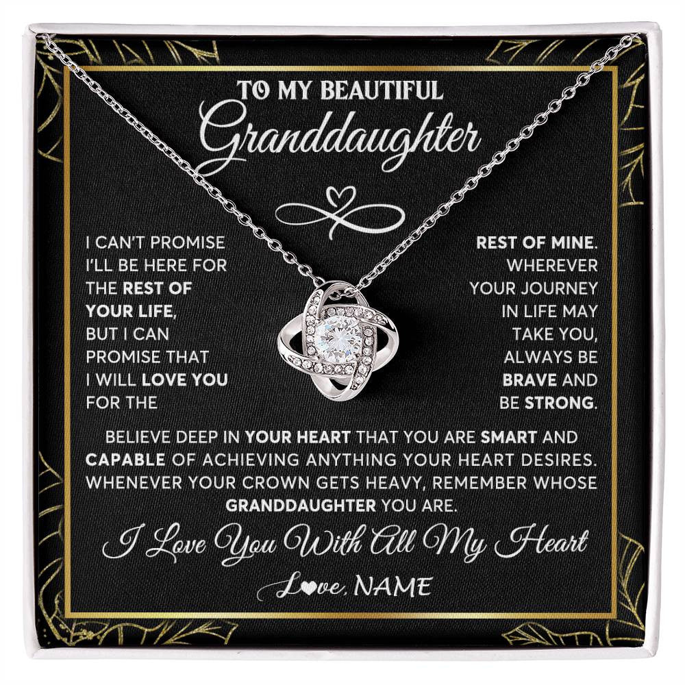 Love Knot Necklace 14K White Gold Finish | 1 | Personalized To My Beautiful Granddaughter Necklace From Grandma Crown Jewelry Gifts For Granddaughter Birthday Graduation Christmas Gift Box Message Card | siriusteestore