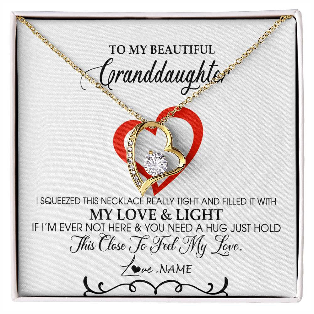 Forever Love Necklace 18K Yellow Gold Finish | Personalized To My Beautiful Granddaughter Necklace From Grandma Filled With My Love and Light Granddaughter Jewelry Birthday Christmas Customized Message Card | siriusteestore