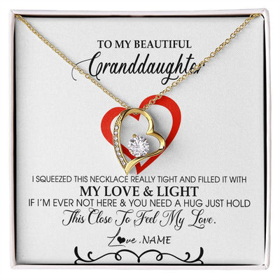 Forever Love Necklace 18K Yellow Gold Finish | Personalized To My Beautiful Granddaughter Necklace From Grandma Filled With My Love and Light Granddaughter Jewelry Birthday Christmas Customized Message Card | siriusteestore