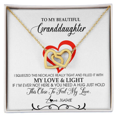 Interlocking Hearts Necklace 18K Yellow Gold Finish | Personalized To My Beautiful Granddaughter Necklace From Grandma Filled With My Love and Light Granddaughter Jewelry Birthday Christmas Customized Message Card | siriusteestore