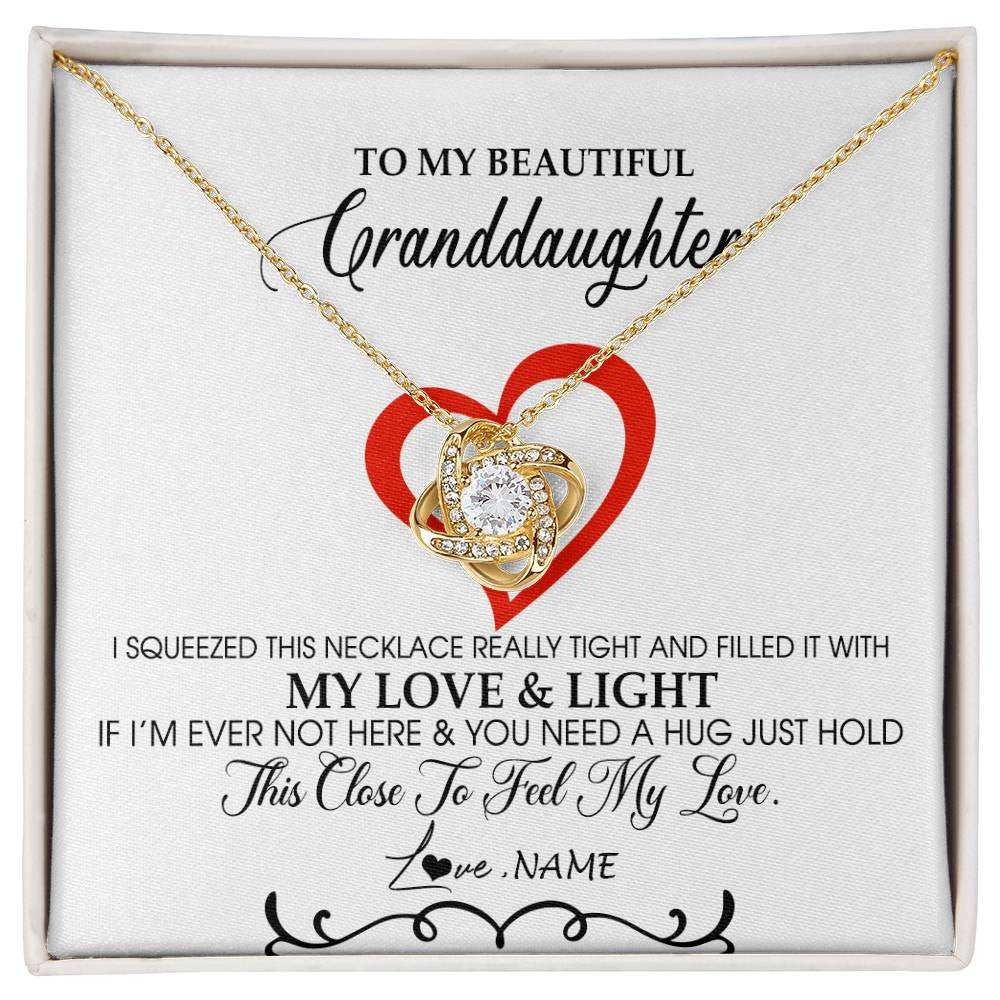 Love Knot Necklace 18K Yellow Gold Finish | Personalized To My Beautiful Granddaughter Necklace From Grandma Filled With My Love and Light Granddaughter Jewelry Birthday Christmas Customized Message Card | siriusteestore