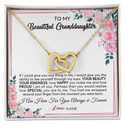 Interlocking Hearts Necklace 18K Yellow Gold Finish | 1 | Personalized To My Beautiful Granddaughter Necklace From Grandma I Am Here For You Floral Granddaughter Birthday Christmas Customized Gift Box Message Card | siriusteestore