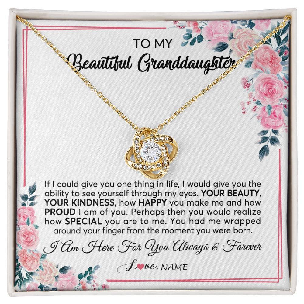 Love Knot Necklace 18K Yellow Gold Finish | 1 | Personalized To My Beautiful Granddaughter Necklace From Grandma I Am Here For You Floral Granddaughter Birthday Christmas Customized Gift Box Message Card | siriusteestore
