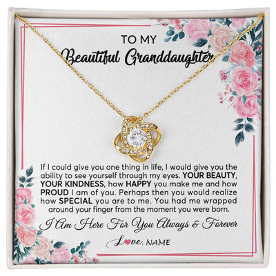 Love Knot Necklace 18K Yellow Gold Finish | 1 | Personalized To My Beautiful Granddaughter Necklace From Grandma I Am Here For You Floral Granddaughter Birthday Christmas Customized Gift Box Message Card | siriusteestore