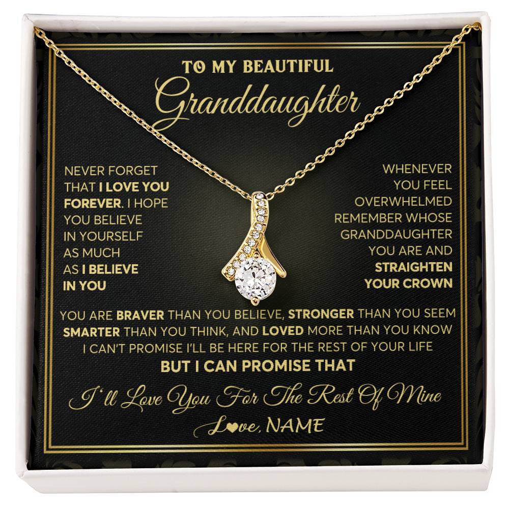 Alluring Beauty Necklace 18K Yellow Gold Finish | 1 | Personalized To My Beautiful Granddaughter Necklace From Grandma I Love You Jewelry Gifts For Granddaughter Birthday Graduation Christmas Gift Box Message Card | siriusteestore