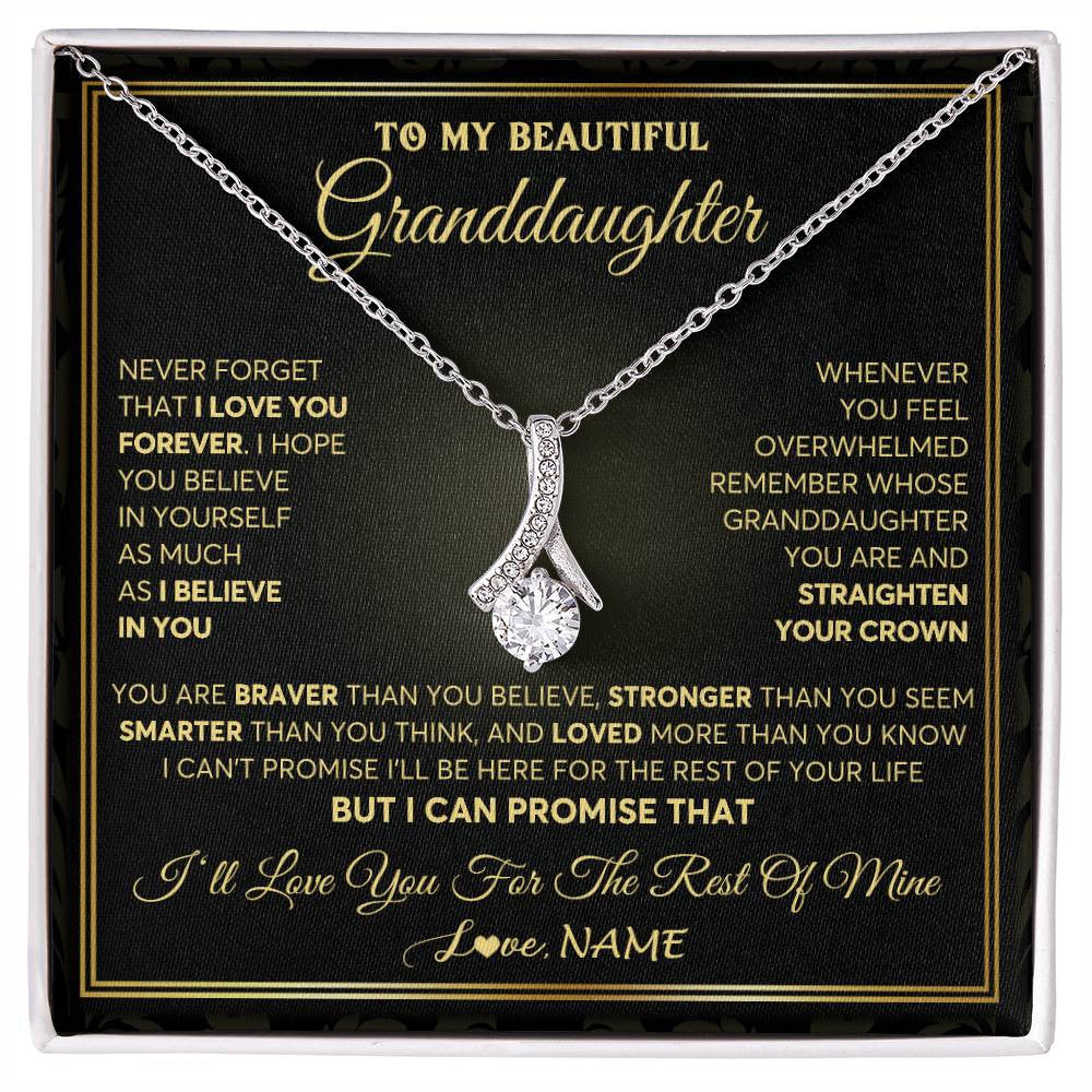 Alluring Beauty Necklace 14K White Gold Finish | 1 | Personalized To My Beautiful Granddaughter Necklace From Grandma I Love You Jewelry Gifts For Granddaughter Birthday Graduation Christmas Gift Box Message Card | siriusteestore