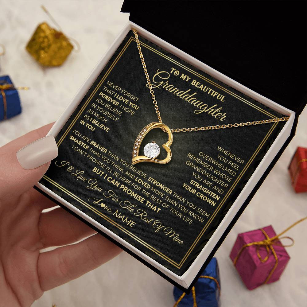 Forever Love Necklace 18K Yellow Gold Finish | 2 | Personalized To My Beautiful Granddaughter Necklace From Grandma I Love You Jewelry Gifts For Granddaughter Birthday Graduation Christmas Gift Box Message Card | siriusteestore