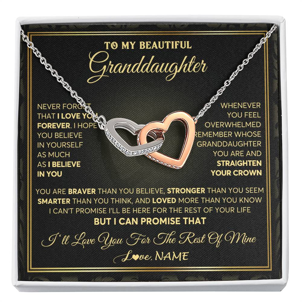 Interlocking Hearts Necklace Stainless Steel & Rose Gold Finish | 1 | Personalized To My Beautiful Granddaughter Necklace From Grandma I Love You Jewelry Gifts For Granddaughter Birthday Graduation Christmas Gift Box Message Card | siriusteestore