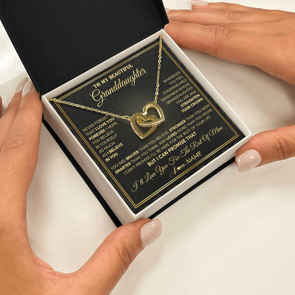 Interlocking Hearts Necklace 18K Yellow Gold Finish | 2 | Personalized To My Beautiful Granddaughter Necklace From Grandma I Love You Jewelry Gifts For Granddaughter Birthday Graduation Christmas Gift Box Message Card | siriusteestore
