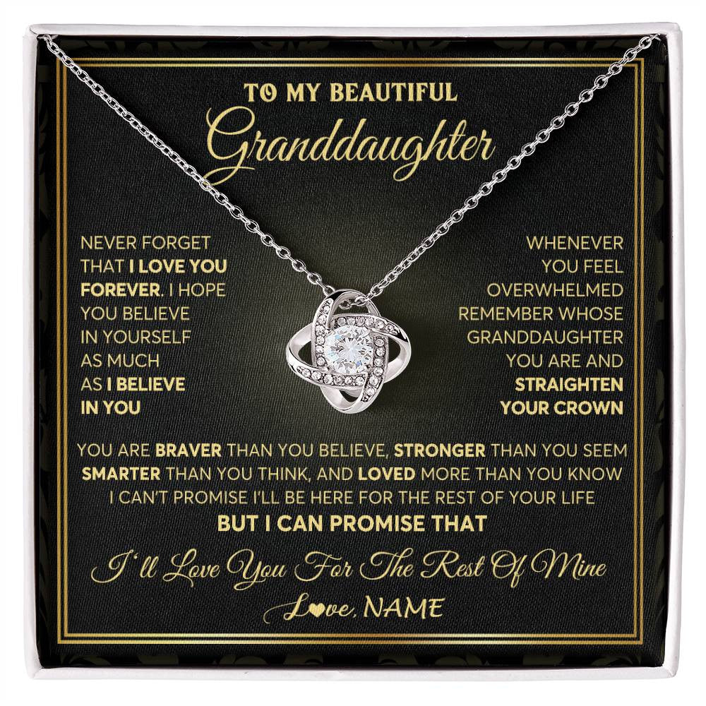 Love Knot Necklace 14K White Gold Finish | 1 | Personalized To My Beautiful Granddaughter Necklace From Grandma I Love You Jewelry Gifts For Granddaughter Birthday Graduation Christmas Gift Box Message Card | siriusteestore