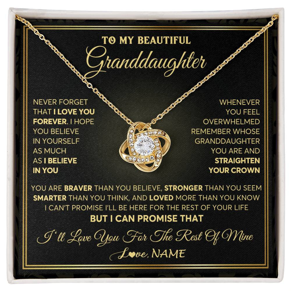 Love Knot Necklace 18K Yellow Gold Finish | 1 | Personalized To My Beautiful Granddaughter Necklace From Grandma I Love You Jewelry Gifts For Granddaughter Birthday Graduation Christmas Gift Box Message Card | siriusteestore
