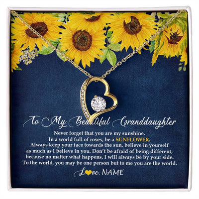 Forever Love Necklace 18K Yellow Gold Finish | Personalized To My Beautiful Granddaughter Necklace From Grandma Nana Be A Sunflower My Sunshine Granddaughter Birthday Customized Gift Box Message Card | siriusteestore