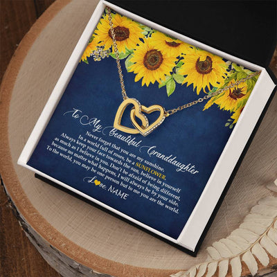 Interlocking Hearts Necklace 18K Yellow Gold Finish | Personalized To My Beautiful Granddaughter Necklace From Grandma Nana Be A Sunflower My Sunshine Granddaughter Birthday Customized Gift Box Message Card | siriusteestore