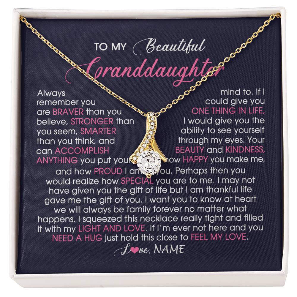 Alluring Beauty Necklace 18K Yellow Gold Finish | Personalized To My Beautiful Granddaughter Necklace From Grandma Nana Feel My Love Granddaughter Birthday Graduation Christmas Customized Gift Box Message Card | siriusteestore