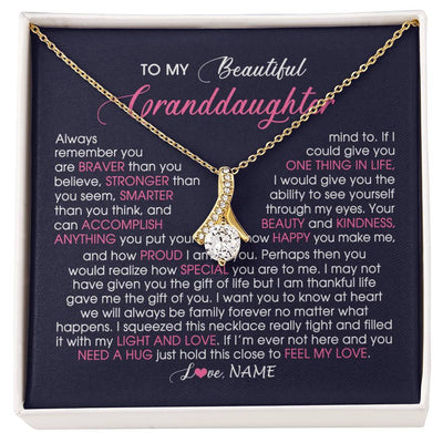 Alluring Beauty Necklace 18K Yellow Gold Finish | Personalized To My Beautiful Granddaughter Necklace From Grandma Nana Feel My Love Granddaughter Birthday Graduation Christmas Customized Gift Box Message Card | siriusteestore