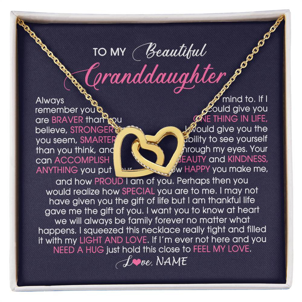 Interlocking Hearts Necklace 18K Yellow Gold Finish | Personalized To My Beautiful Granddaughter Necklace From Grandma Nana Feel My Love Granddaughter Birthday Graduation Christmas Customized Gift Box Message Card | siriusteestore