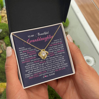 Love Knot Necklace 18K Yellow Gold Finish | Personalized To My Beautiful Granddaughter Necklace From Grandma Nana Feel My Love Granddaughter Birthday Graduation Christmas Customized Gift Box Message Card | siriusteestore