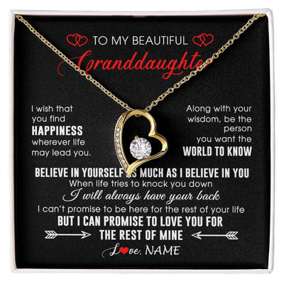 Forever Love Necklace 18K Yellow Gold Finish | Personalized To My Beautiful Granddaughter Necklace From Grandma Papa Happiness Wherever Life Birthday Graduation Christmas Customized Gift Box Message Card | siriusteestore