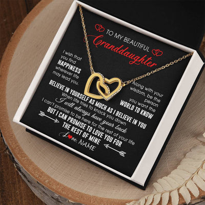 Interlocking Hearts Necklace 18K Yellow Gold Finish | Personalized To My Beautiful Granddaughter Necklace From Grandma Papa Happiness Wherever Life Birthday Graduation Christmas Customized Gift Box Message Card | siriusteestore