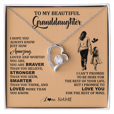 Forever Love Necklace 14K White Gold Finish | 1 | Personalized To My Beautiful Granddaughter Necklace From Grandma Promise To Love You Granddaughter Birthday Jewelry Christmas Customized Gift Box Message Card | siriusteestore