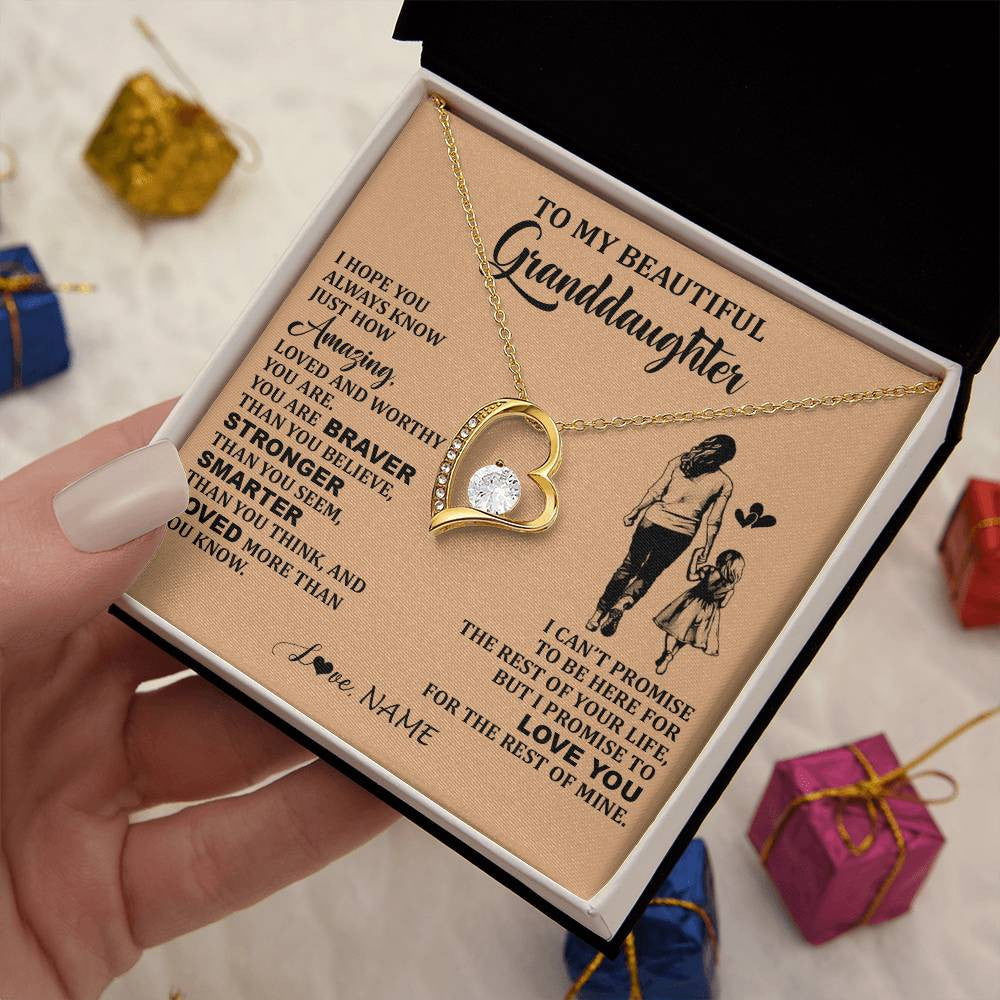 Forever Love Necklace 18K Yellow Gold Finish | 2 | Personalized To My Beautiful Granddaughter Necklace From Grandma Promise To Love You Granddaughter Birthday Jewelry Christmas Customized Gift Box Message Card | siriusteestore