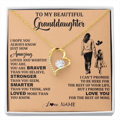 Forever Love Necklace 18K Yellow Gold Finish | 1 | Personalized To My Beautiful Granddaughter Necklace From Grandma Promise To Love You Granddaughter Birthday Jewelry Christmas Customized Gift Box Message Card | siriusteestore