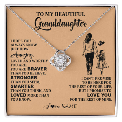 Love Knot Necklace 14K White Gold Finish | 1 | Personalized To My Beautiful Granddaughter Necklace From Grandma Promise To Love You Granddaughter Birthday Jewelry Christmas Customized Gift Box Message Card | siriusteestore