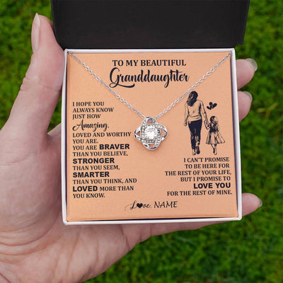 Love Knot Necklace 14K White Gold Finish | 2 | Personalized To My Beautiful Granddaughter Necklace From Grandma Promise To Love You Granddaughter Birthday Jewelry Christmas Customized Gift Box Message Card | siriusteestore