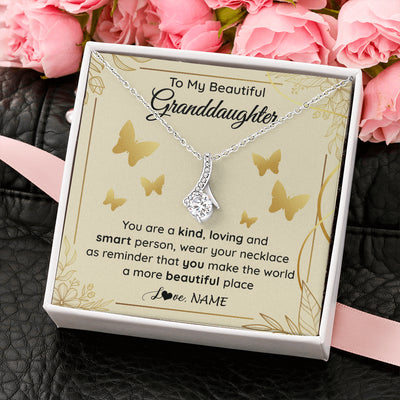 Alluring Beauty Necklace 14K White Gold Finish | 2 | Personalized To My Beautiful Granddaughter Necklace From Grandma You Are A Kind Loving Granddaughter Birthday Christmas Customized Gift Box Message Card | siriusteestore