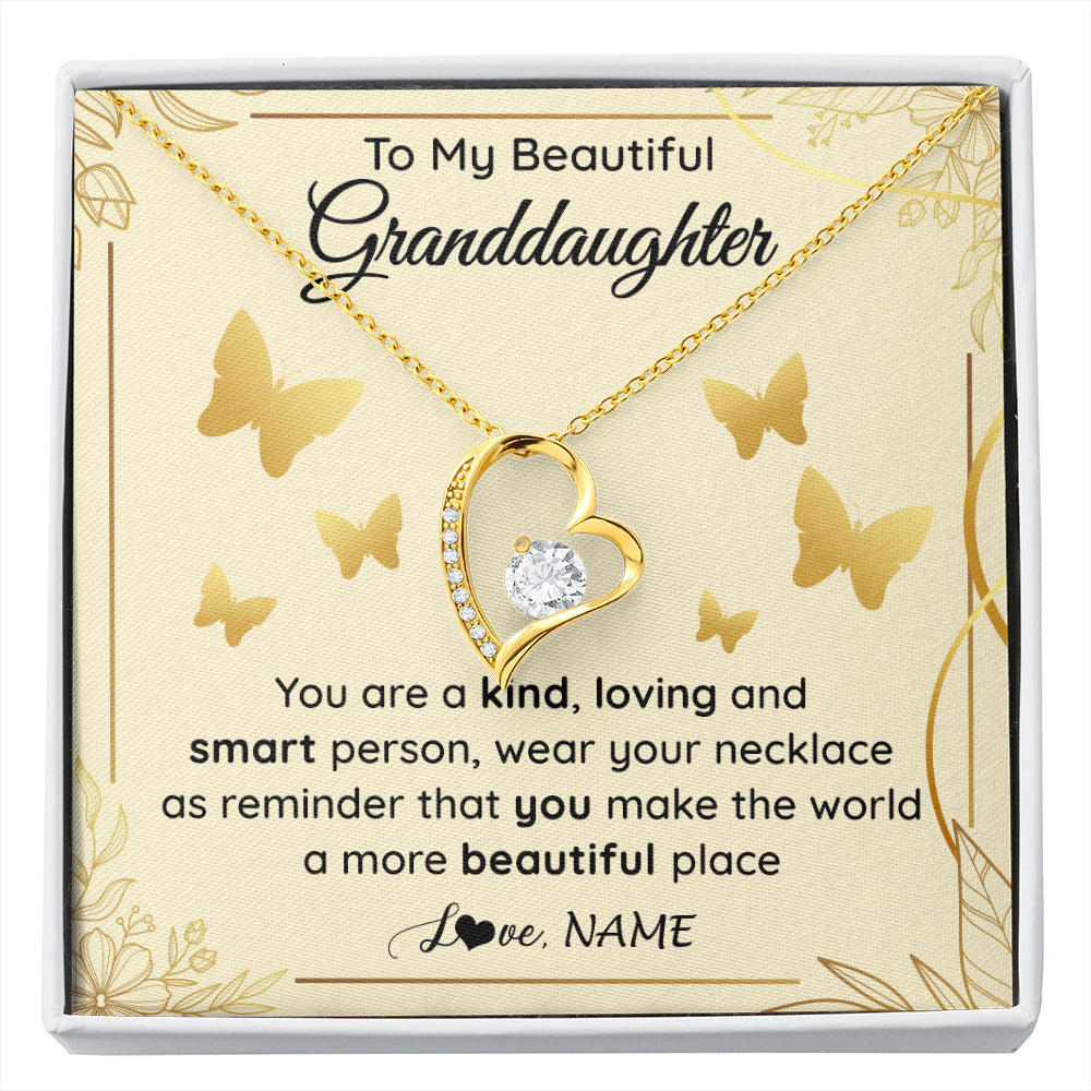 Forever Love Necklace 18K Yellow Gold Finish | 1 | Personalized To My Beautiful Granddaughter Necklace From Grandma You Are A Kind Loving Granddaughter Birthday Christmas Customized Gift Box Message Card | siriusteestore