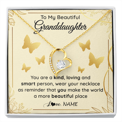 Forever Love Necklace 18K Yellow Gold Finish | 1 | Personalized To My Beautiful Granddaughter Necklace From Grandma You Are A Kind Loving Granddaughter Birthday Christmas Customized Gift Box Message Card | siriusteestore