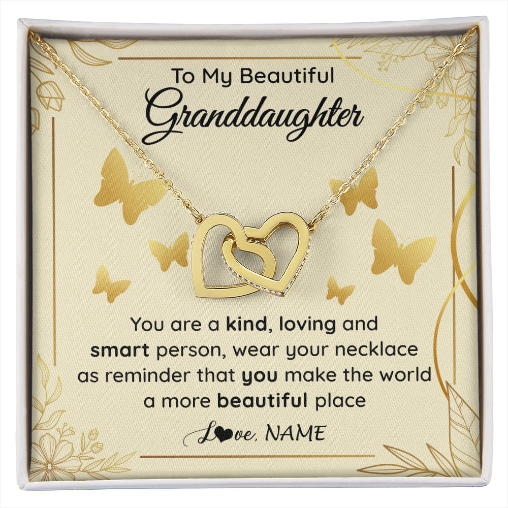 Interlocking Hearts Necklace 18K Yellow Gold Finish | 1 | Personalized To My Beautiful Granddaughter Necklace From Grandma You Are A Kind Loving Granddaughter Birthday Christmas Customized Gift Box Message Card | siriusteestore