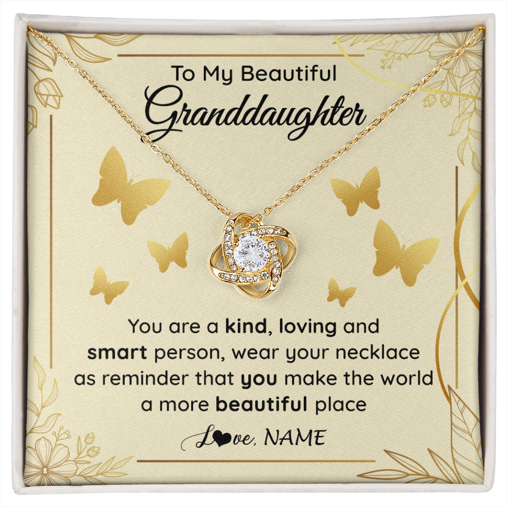 Love Knot Necklace 18K Yellow Gold Finish | 1 | Personalized To My Beautiful Granddaughter Necklace From Grandma You Are A Kind Loving Granddaughter Birthday Christmas Customized Gift Box Message Card | siriusteestore