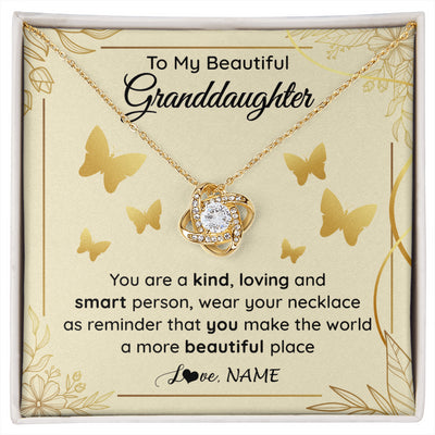 Love Knot Necklace 18K Yellow Gold Finish | 1 | Personalized To My Beautiful Granddaughter Necklace From Grandma You Are A Kind Loving Granddaughter Birthday Christmas Customized Gift Box Message Card | siriusteestore