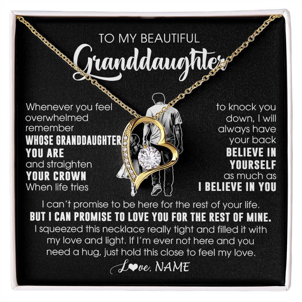 Forever Love Necklace 18K Yellow Gold Finish | 1 | Personalized To My Beautiful Granddaughter Necklace From Grandpa Believe In Yourself Granddaughter Birthday Gifts Jewelry Christmas Customized Message Card | siriusteestore