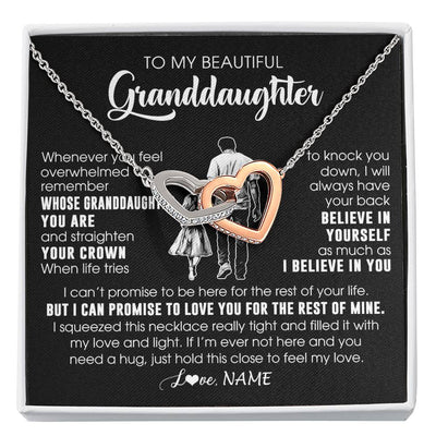 Interlocking Hearts Necklace Stainless Steel & Rose Gold Finish | 1 | Personalized To My Beautiful Granddaughter Necklace From Grandpa Believe In Yourself Granddaughter Birthday Gifts Jewelry Christmas Customized Message Card | siriusteestore