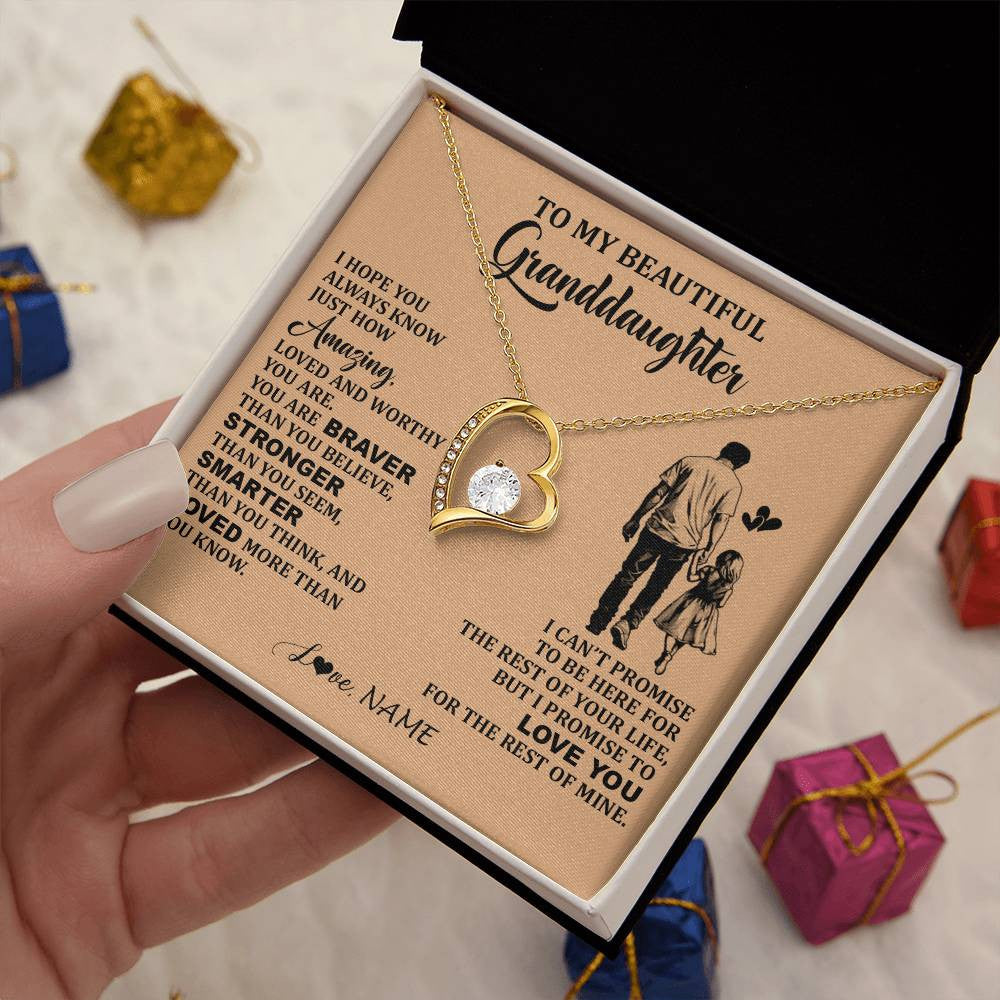 Forever Love Necklace 18K Yellow Gold Finish | 2 | Personalized To My Beautiful Granddaughter Necklace From Grandpa Promise To Love You Granddaughter Birthday Jewelry Christmas Customized Gift Box Message Card | siriusteestore
