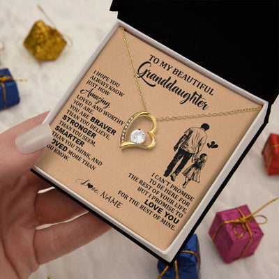 Forever Love Necklace 18K Yellow Gold Finish | 2 | Personalized To My Beautiful Granddaughter Necklace From Grandpa Promise To Love You Granddaughter Birthday Jewelry Christmas Customized Gift Box Message Card | siriusteestore