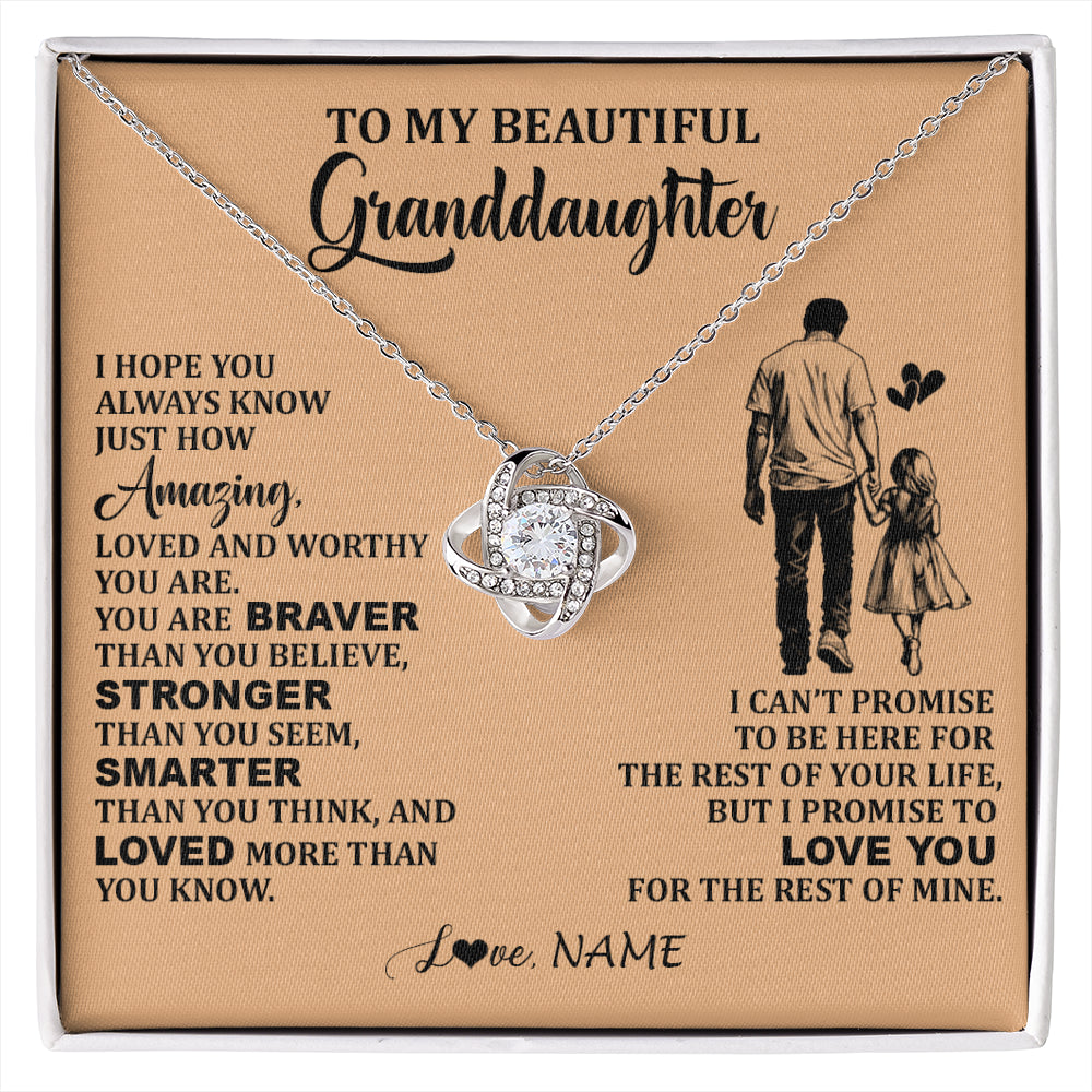 Love Knot Necklace 14K White Gold Finish | 1 | Personalized To My Beautiful Granddaughter Necklace From Grandpa Promise To Love You Granddaughter Birthday Jewelry Christmas Customized Gift Box Message Card | siriusteestore
