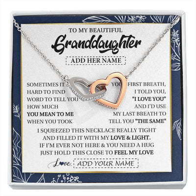 Interlocking Hearts Necklace Stainless Steel & Rose Gold Finish | 1 | Personalized To My Beautiful Granddaughter Necklace From Granparents Feel My Love Valentine Gifts For Granddaughter Birthday Christmas Gift Box Message Card | https://siriusteestore.