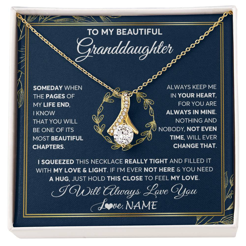 Alluring Beauty Necklace 18K Yellow Gold Finish | Personalized To My Beautiful Granddaughter Necklace From Nana Someday Granddaughter Birthday Christmas Jewelry Charm Present Customized Gift Box Message Card | siriusteestore